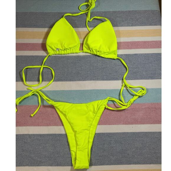 NWOT Neon Yellow Tie Bikini Set – Size Medium - Picture 2 of 8